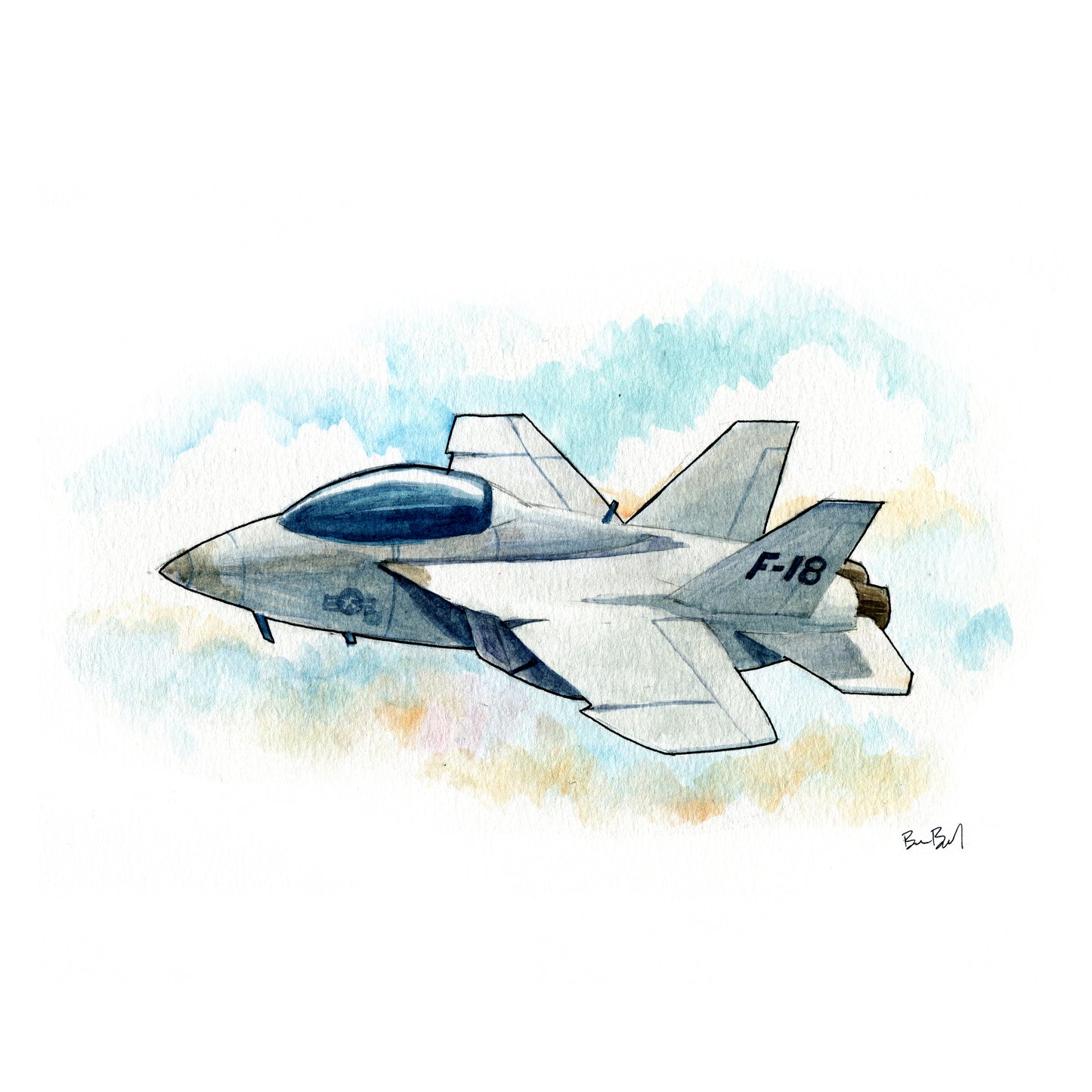 F/A-18 Hornet Fighter Jet Watercolor Print