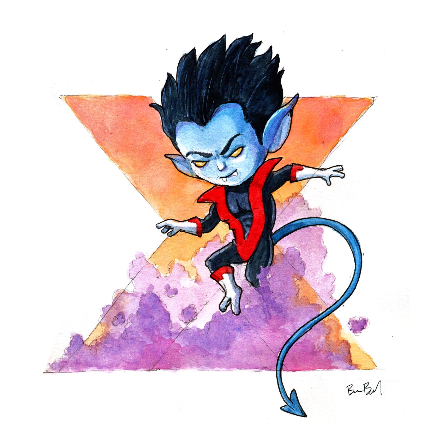 Blue X Guy 1 - Watercolor Print