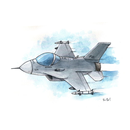 F-16 Falcon Fighter Jet Watercolor Print