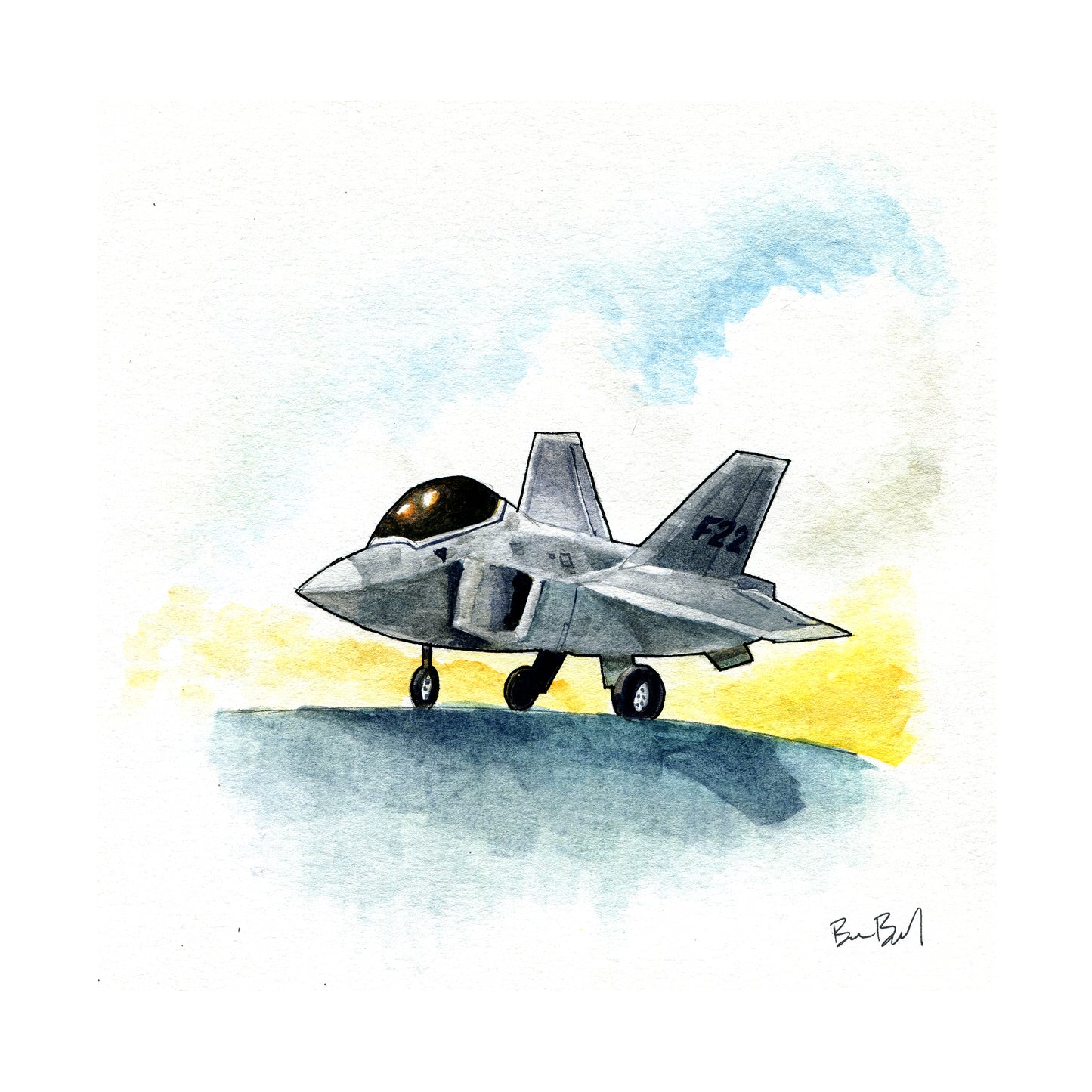 F-22 Raptor Fighter Jet Watercolor Priente