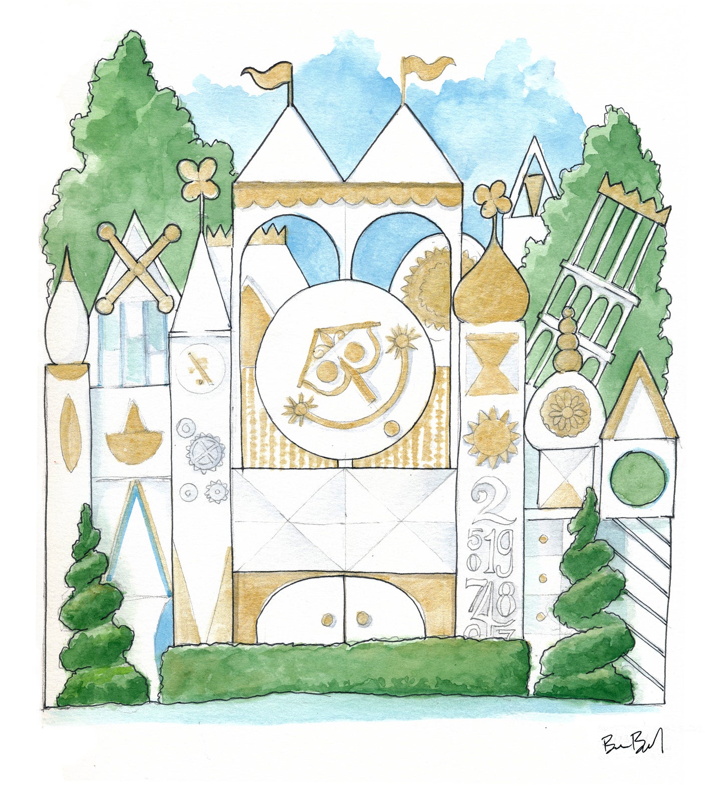 Happy Building Watercolor Print