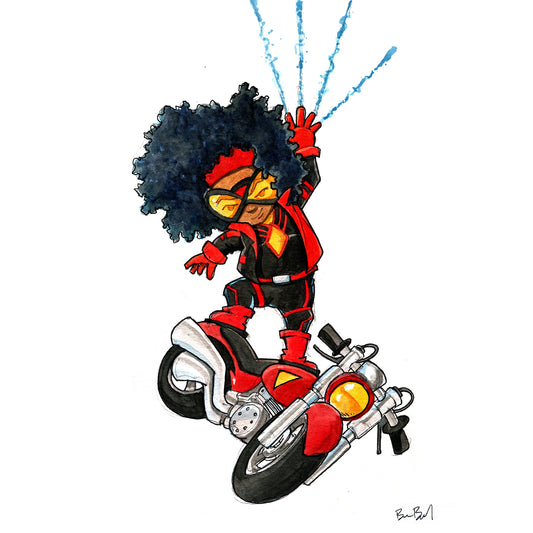 Motorcycle Hero Girl Watercolor Print