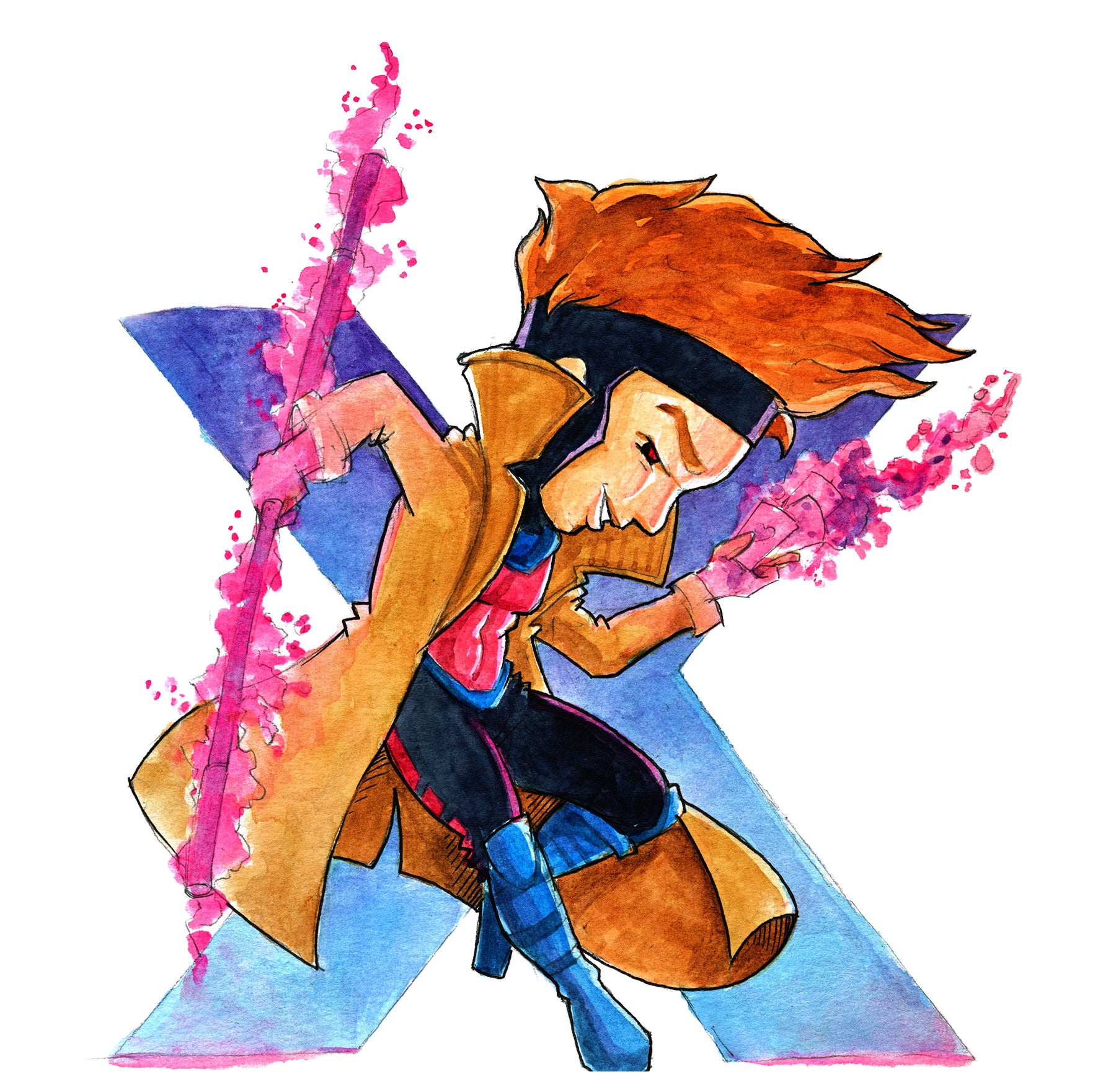 Pink X Guy 1 - Watercolor Print