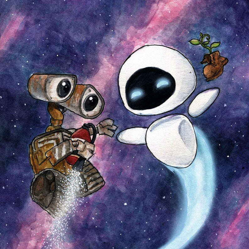 Robot Space Friends Watercolor Print