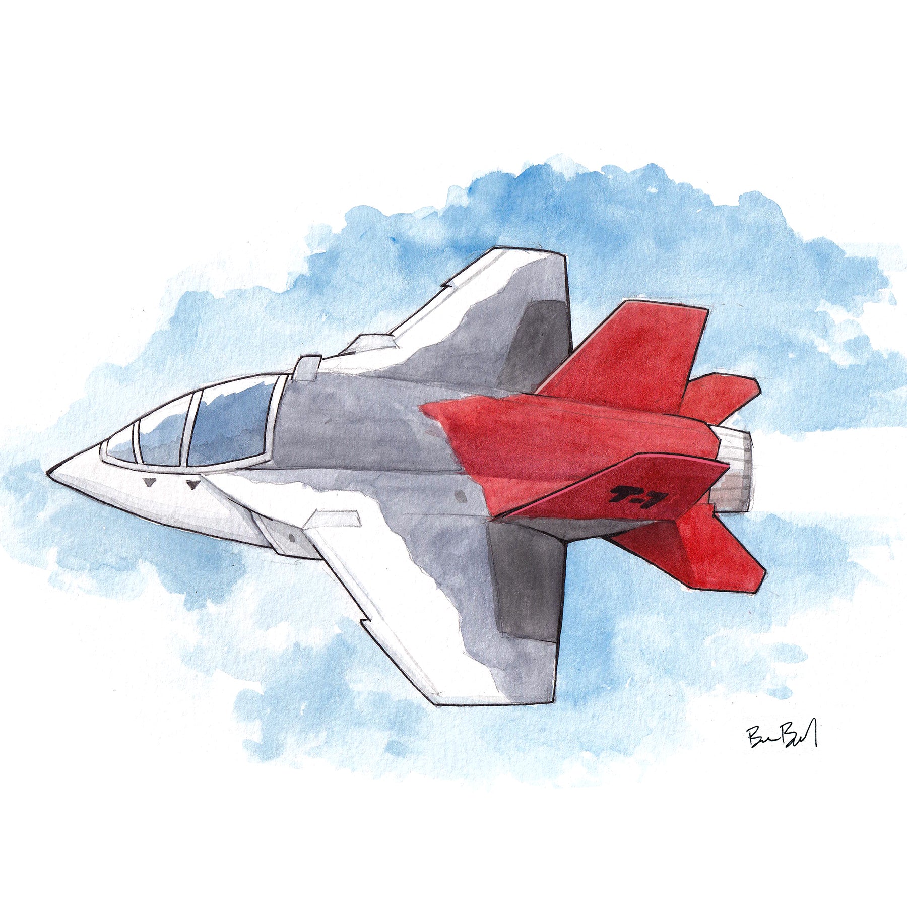 T-7 Red Hawk Trainer Jet Watercolor Print